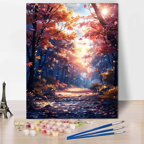Malen Nach Zahlen Herbst Malen Nach Zahlen Erwachsene Ahornblatt Painting by Numbers Adult Basteln Erwachsene, Mit 3 Pinseln und Acrylfarbe für Deko Wohnzimmer, Geschenke (70 x 95 cm) -CW25046H von HCWBDWOU