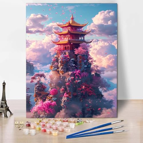 Malen Nach Zahlen Himmel Malen Nach Zahlen Erwachsene Häuser Painting by Numbers Adult Basteln Erwachsene, Mit 3 Pinseln und Acrylfarbe für Deko Wohnzimmer, Geschenke für Frauen 70 X 95 CM -CW250410 von HCWBDWOU