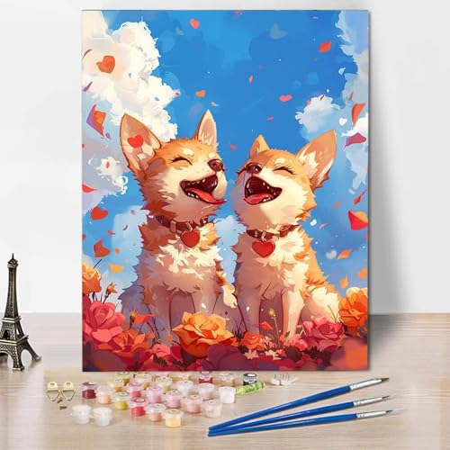 Malen Nach Zahlen Himmel Malen Nach Zahlen Erwachsene Hund Painting by Numbers Adult Basteln Erwachsene, Mit 3 Pinseln und Acrylfarbe für Deko Wohnzimmer, Geschenke für Frauen (100x135cm) -CW2504E6 von HCWBDWOU