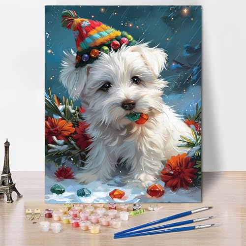 Malen Nach Zahlen Hund Malen Nach Zahlen Erwachsene Schnee Painting by Numbers Adult Basteln Erwachsene, Mit 3 Pinseln und Acrylfarbe für Deko Wohnzimmer, Geschenke für Frauen 70 X 95 CM -CW25044A von HCWBDWOU