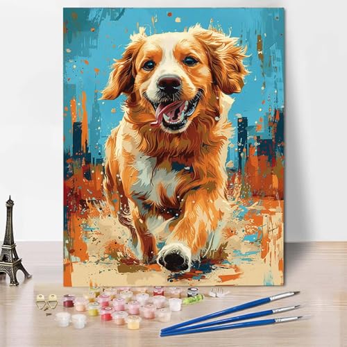 Malen Nach Zahlen Hund Malen Nach Zahlen Erwachsene Tier Painting by Numbers Adult Basteln Erwachsene, Mit 3 Pinseln und Acrylfarbe für Deko Wohnzimmer, Geschenke für Frauen 50 X 65 CM -CW250412 von HCWBDWOU