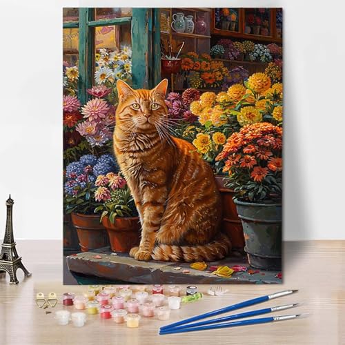 Malen Nach Zahlen Katze Malen Nach Zahlen Erwachsene Blume Painting by Numbers Adult Basteln Erwachsene, Mit 3 Pinseln und Acrylfarbe für Deko Wohnzimmer, Geschenke für Frauen (70 x 95 cm) -CW2504UQ von HCWBDWOU