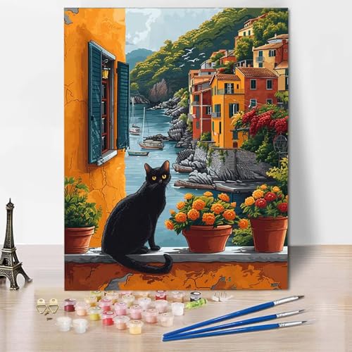 Malen Nach Zahlen Katze Malen Nach Zahlen Erwachsene Stadt Painting by Numbers Adult Basteln Erwachsene, Mit 3 Pinseln und Acrylfarbe für Deko Wohnzimmer, Geschenke für Frauen (50 x 65 cm) -CW2504F8 von HCWBDWOU