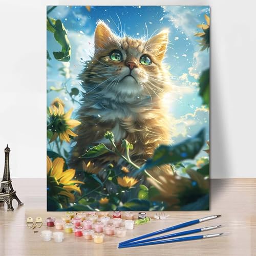 Malen Nach Zahlen Katze Malen Nach Zahlen Erwachsene Tier Painting by Numbers Adult Basteln Erwachsene, Mit 3 Pinseln und Acrylfarbe für Deko Wohnzimmer, Geschenke für Frauen (100x135cm) -CW2504H0 von HCWBDWOU