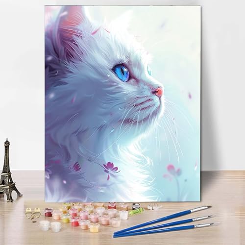 Malen Nach Zahlen Katze Malen Nach Zahlen Erwachsene Tier Painting by Numbers Adult Basteln Erwachsene, Mit 3 Pinseln und Acrylfarbe für Deko Wohnzimmer, Geschenke für Frauen 70 X 95 CM -CW2504B2 von HCWBDWOU