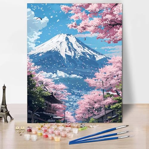 Malen Nach Zahlen Kirschblüten Malen Nach Zahlen Erwachsene Landschaft Painting by Numbers Adult Basteln Erwachsene, Mit 3 Pinseln und Acrylfarbe für Deko Wohnzimmer, Geschenke (40x60cm) -CW250477 von HCWBDWOU