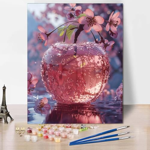 Malen Nach Zahlen Kirschblüten Malen Nach Zahlen Erwachsene Obst Painting by Numbers Adult Basteln Erwachsene, Mit 3 Pinseln und Acrylfarbe für Deko Wohnzimmer, Geschenke (20 x 30 cm) -CW2504E8 von HCWBDWOU