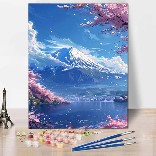Malen Nach Zahlen Kirschblüten Malen Nach Zahlen Erwachsene Schneeberg Painting by Numbers Adult Basteln Erwachsene, Mit 3 Pinseln und Acrylfarbe für Deko Wohnzimmer, Geschenke (70 x 95 cm) -CW25044V von HCWBDWOU