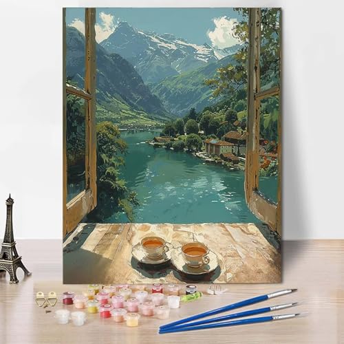 Malen Nach Zahlen Landschaft Malen Nach Zahlen Erwachsene Berg Painting by Numbers Adult Basteln Erwachsene, Mit 3 Pinseln und Acrylfarbe für Deko Wohnzimmer, Geschenke (70 x 95 cm) -CW2504SW114 von HCWBDWOU