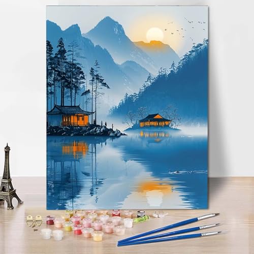 Malen Nach Zahlen Landschaft Malen Nach Zahlen Erwachsene Berg Painting by Numbers Adult Basteln Erwachsene, Mit 3 Pinseln und Acrylfarbe für Deko Wohnzimmer, Geschenke für Frauen 70 X 95 CM -CW2504SG von HCWBDWOU