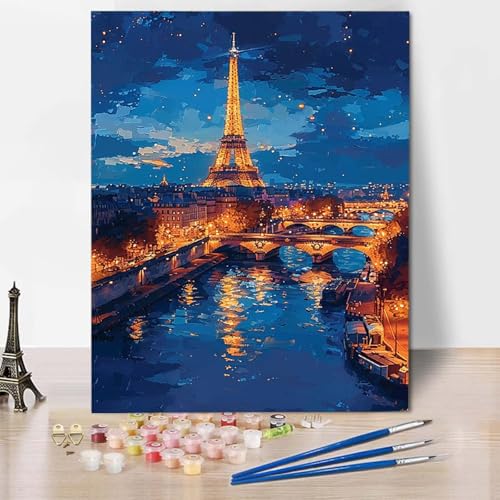Malen Nach Zahlen Landschaft Malen Nach Zahlen Erwachsene Eiffelturm Painting by Numbers Adult Basteln Erwachsene, Mit 3 Pinseln und Acrylfarbe für Deko Wohnzimmer, Geschenke (30x40cm) -CW2504Y6 von HCWBDWOU