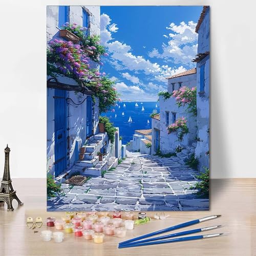 Malen Nach Zahlen Landschaft Malen Nach Zahlen Erwachsene Häuser Painting by Numbers Adult Basteln Erwachsene, Mit 3 Pinseln und Acrylfarbe für Deko Wohnzimmer, Geschenke (50 x 65 cm) -CW25045W von HCWBDWOU