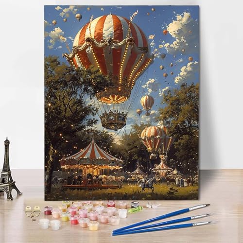 Malen Nach Zahlen Landschaft Malen Nach Zahlen Erwachsene Heißluftballon Painting by Numbers Adult Basteln Erwachsene, Mit 3 Pinseln und Acrylfarbe für Deko Wohnzimmer, Geschenke (60x80cm) -CW25049E von HCWBDWOU