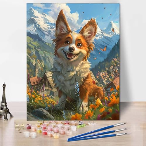 Malen Nach Zahlen Landschaft Malen Nach Zahlen Erwachsene Hund Painting by Numbers Adult Basteln Erwachsene, Mit 3 Pinseln und Acrylfarbe für Deko Wohnzimmer, Geschenke (70 x 95 cm) -CW250488GD4 von HCWBDWOU