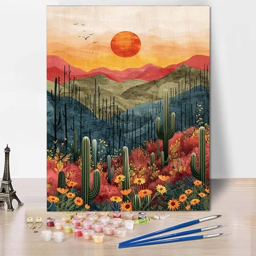 Malen Nach Zahlen Landschaft Malen Nach Zahlen Erwachsene Kaktus Painting by Numbers Adult Basteln Erwachsene, Mit 3 Pinseln und Acrylfarbe für Deko Wohnzimmer, Geschenke (100x135cm) -CW2504RU9 von HCWBDWOU