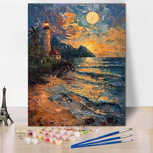 Malen Nach Zahlen Landschaft Malen Nach Zahlen Erwachsene Leuchtturm Painting by Numbers Adult Basteln Erwachsene, Mit 3 Pinseln und Acrylfarbe für Deko Wohnzimmer, Geschenke (70 x 95 cm) -CW250420 von HCWBDWOU