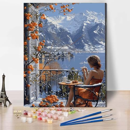 Malen Nach Zahlen Landschaft Malen Nach Zahlen Erwachsene Schneeberg Painting by Numbers Adult Basteln Erwachsene, Mit 3 Pinseln und Acrylfarbe für Deko Wohnzimmer, Geschenke 70 X 95 CM -CW250492 von HCWBDWOU