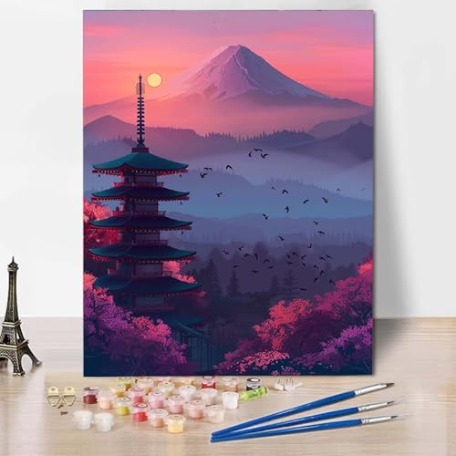 Malen Nach Zahlen Landschaft Malen Nach Zahlen Erwachsene Vulkan Fuji Painting by Numbers Adult Basteln Erwachsene, Mit 3 Pinseln und Acrylfarbe für Deko Wohnzimmer, Geschenke (70 x 95 cm) -CW2504ZN von HCWBDWOU