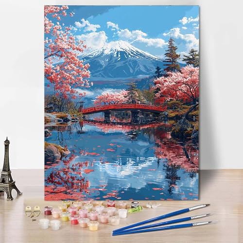 Malen Nach Zahlen Landschaft Malen Nach Zahlen Erwachsene Vulkan Fuji Painting by Numbers Adult Basteln Erwachsene, Mit 3 Pinseln und Acrylfarbe für Deko Wohnzimmer, Geschenke 40 x 60 cm -CW2504UW von HCWBDWOU