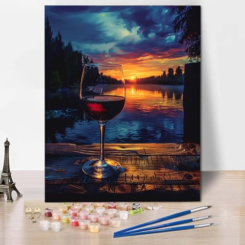 Malen Nach Zahlen Landschaft Malen Nach Zahlen Erwachsene Weinglas Painting by Numbers Adult Basteln Erwachsene, Mit 3 Pinseln und Acrylfarbe für Deko Wohnzimmer, Geschenke 70 X 95 CM -CW2504B9 von HCWBDWOU