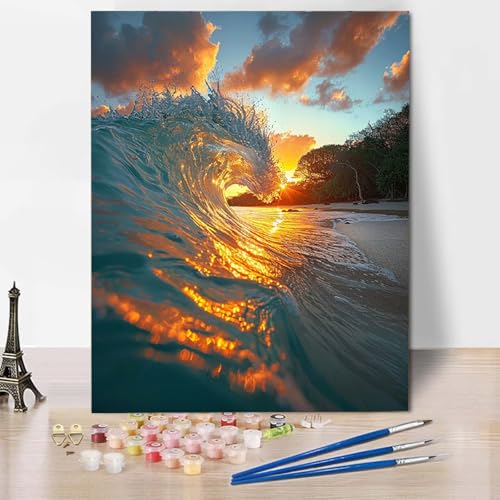 Malen Nach Zahlen Landschaft Malen Nach Zahlen Erwachsene Wellen Painting by Numbers Adult Basteln Erwachsene, Mit 3 Pinseln und Acrylfarbe für Deko Wohnzimmer, Geschenke 70 X 95 CM -CW25047N13X von HCWBDWOU