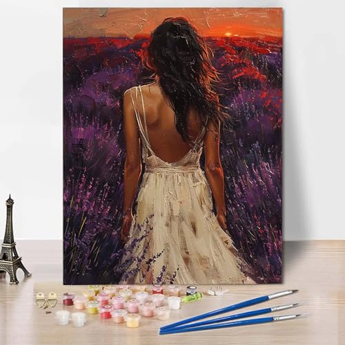 Malen Nach Zahlen Lavendel Malen Nach Zahlen Erwachsene Frau Painting by Numbers Adult Basteln Erwachsene, Mit 3 Pinseln und Acrylfarbe für Deko Wohnzimmer, Geschenke für Frauen (70 x 95 cm) -CW25044C von HCWBDWOU