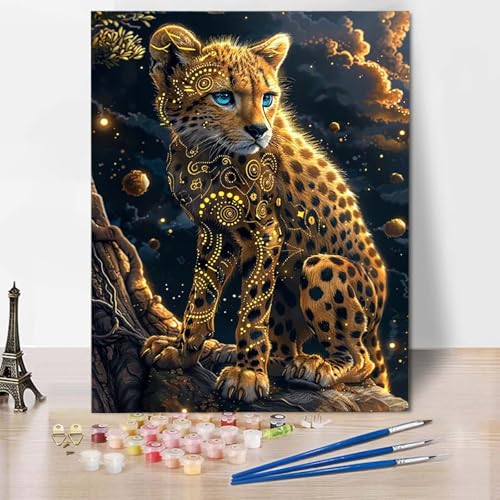 Malen Nach Zahlen Leopard Malen Nach Zahlen Erwachsene Tier Painting by Numbers Adult Basteln Erwachsene, Mit 3 Pinseln und Acrylfarbe für Deko Wohnzimmer, Geschenke für Frauen (70 x 95 cm) -CW25044K von HCWBDWOU