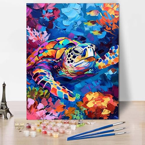 Malen Nach Zahlen Meeresschildkröten Malen Nach Zahlen Erwachsene Tier Painting by Numbers Adult Basteln Erwachsene, Mit 3 Pinseln und Acrylfarbe für Deko Wohnzimmer, Geschenke (20 x 30 cm) -CW250441 von HCWBDWOU