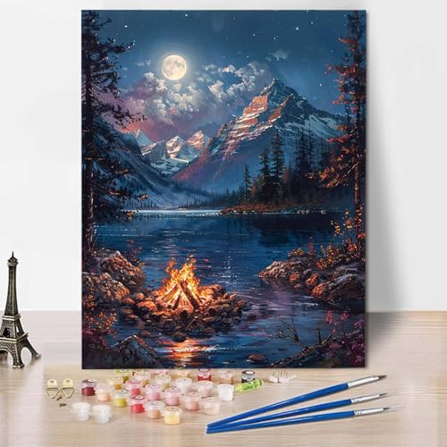 Malen Nach Zahlen Mond Malen Nach Zahlen Erwachsene Landschaft Painting by Numbers Adult Basteln Erwachsene, Mit 3 Pinseln und Acrylfarbe für Deko Wohnzimmer, Geschenke (70 x 95 cm) -CW250442R22 von HCWBDWOU