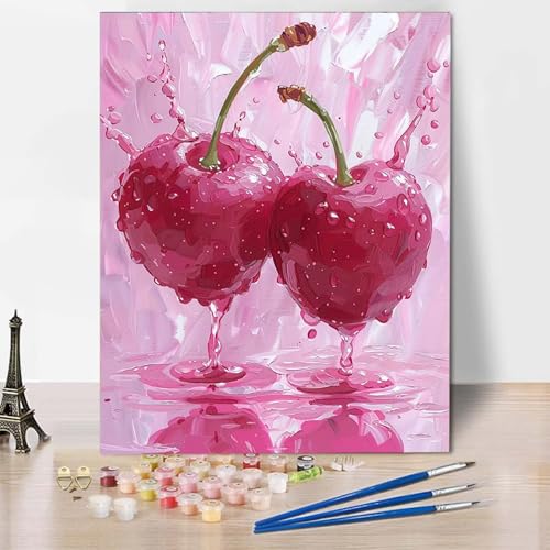 Malen Nach Zahlen Obst Malen Nach Zahlen Erwachsene Kirsche Painting by Numbers Adult Basteln Erwachsene, Mit 3 Pinseln und Acrylfarbe für Deko Wohnzimmer, Geschenke für Frauen (20 x 30 cm) -CW2504R7 von HCWBDWOU