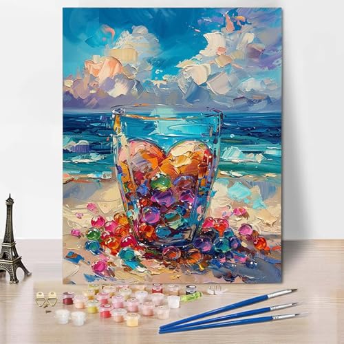 Malen Nach Zahlen Ozean Malen Nach Zahlen Erwachsene Landschaft Painting by Numbers Adult Basteln Erwachsene, Mit 3 Pinseln und Acrylfarbe für Deko Wohnzimmer, Geschenke für Frauen (40x60cm) -CW250489 von HCWBDWOU