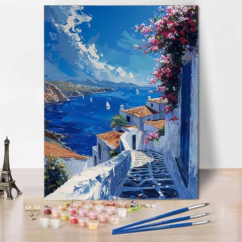 Malen Nach Zahlen Ozean Malen Nach Zahlen Erwachsene Stadt Painting by Numbers Adult Basteln Erwachsene, Mit 3 Pinseln und Acrylfarbe für Deko Wohnzimmer, Geschenke für Frauen (40 x 50 cm) -CW2504DM von HCWBDWOU