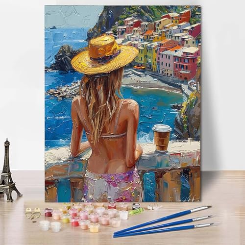 Malen Nach Zahlen Ozean Malen Nach Zahlen Erwachsene Stadt Painting by Numbers Adult Basteln Erwachsene, Mit 3 Pinseln und Acrylfarbe für Deko Wohnzimmer, Geschenke für Frauen (40 x 50 cm) -CW2504VL von HCWBDWOU