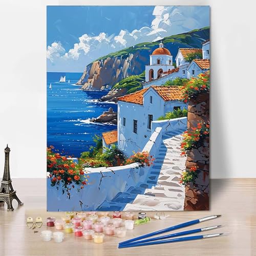 Malen Nach Zahlen Ozean Malen Nach Zahlen Erwachsene Stadt Painting by Numbers Adult Basteln Erwachsene, Mit 3 Pinseln und Acrylfarbe für Deko Wohnzimmer, Geschenke für Frauen (50 x 65 cm) -CW2504WA von HCWBDWOU