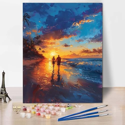 Malen Nach Zahlen Ozean Malen Nach Zahlen Erwachsene Strand Painting by Numbers Adult Basteln Erwachsene, Mit 3 Pinseln und Acrylfarbe für Deko Wohnzimmer, Geschenke für Frauen (20 x 30 cm) -CW250459 von HCWBDWOU