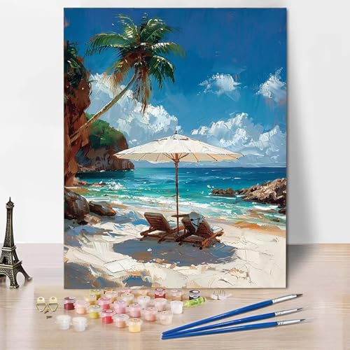 Malen Nach Zahlen Ozean Malen Nach Zahlen Erwachsene Strand Painting by Numbers Adult Basteln Erwachsene, Mit 3 Pinseln und Acrylfarbe für Deko Wohnzimmer, Geschenke für Frauen (70 x 95 cm) -CW25046J von HCWBDWOU