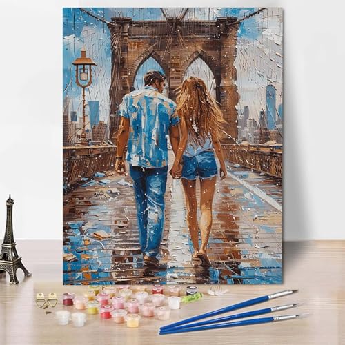 Malen Nach Zahlen Paar Malen Nach Zahlen Erwachsene Stadt Painting by Numbers Adult Basteln Erwachsene, Mit 3 Pinseln und Acrylfarbe für Deko Wohnzimmer, Geschenke für Frauen (50 x 65 cm) -CW2504R3 von HCWBDWOU