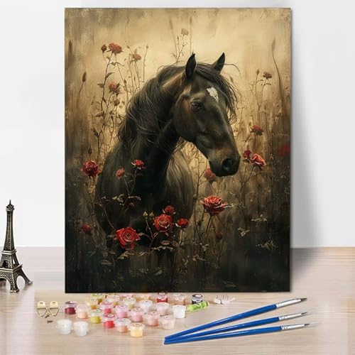Malen Nach Zahlen Pferd Malen Nach Zahlen Erwachsene Blume Painting by Numbers Adult Basteln Erwachsene, Mit 3 Pinseln und Acrylfarbe für Deko Wohnzimmer, Geschenke für Frauen (40 x 50 cm) -CW2504N8 von HCWBDWOU