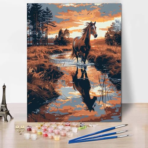 Malen Nach Zahlen Pferd Malen Nach Zahlen Erwachsene Landschaft Painting by Numbers Adult Basteln Erwachsene, Mit 3 Pinseln und Acrylfarbe für Deko Wohnzimmer, Geschenke 70 X 95 CM -CW2504652LF von HCWBDWOU