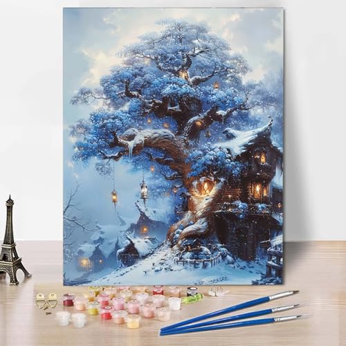 Malen Nach Zahlen Schnee Malen Nach Zahlen Erwachsene Landschaft Painting by Numbers Adult Basteln Erwachsene, Mit 3 Pinseln und Acrylfarbe für Deko Wohnzimmer, Geschenke 70 X 95 CM -CW2504F2RI6 von HCWBDWOU