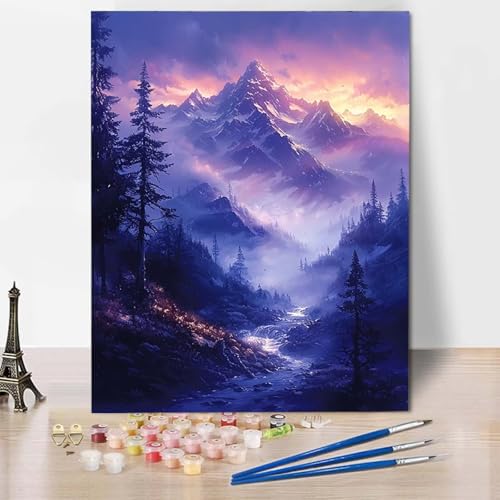 Malen Nach Zahlen Schneeberg Malen Nach Zahlen Erwachsene Landschaft Painting by Numbers Adult Basteln Erwachsene, Mit 3 Pinseln und Acrylfarbe für Deko Wohnzimmer, Geschenke (70 x 95 cm) -CW250479 von HCWBDWOU