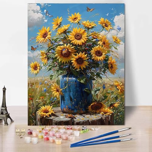 Malen Nach Zahlen Sonnenblume Malen Nach Zahlen Erwachsene Blume Painting by Numbers Adult Basteln Erwachsene, Mit 3 Pinseln und Acrylfarbe für Deko Wohnzimmer, Geschenke (100x135cm) -CW2504I78 von HCWBDWOU