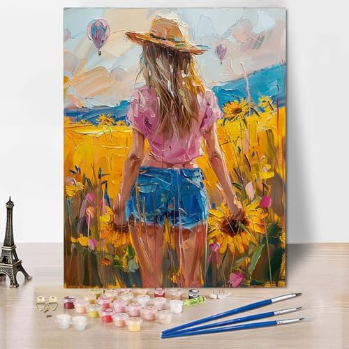 Malen Nach Zahlen Sonnenblume Malen Nach Zahlen Erwachsene Frau Painting by Numbers Adult Basteln Erwachsene, Mit 3 Pinseln und Acrylfarbe für Deko Wohnzimmer, Geschenke (70 x 95 cm) -CW25049IV von HCWBDWOU