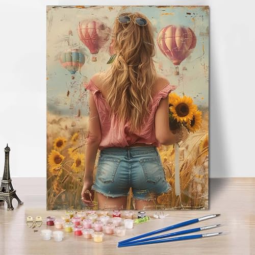Malen Nach Zahlen Sonnenblume Malen Nach Zahlen Erwachsene Frau Painting by Numbers Adult Basteln Erwachsene, Mit 3 Pinseln und Acrylfarbe für Deko Wohnzimmer, Geschenke (70 x 95 cm) -CW2504L5Q von HCWBDWOU