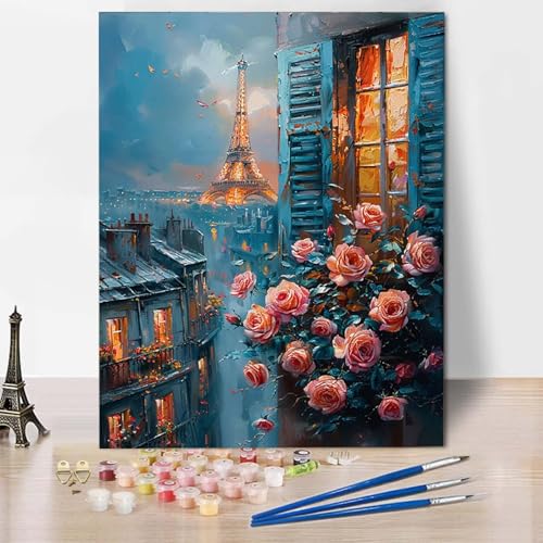 Malen Nach Zahlen Stadt Malen Nach Zahlen Erwachsene Eiffelturm Painting by Numbers Adult Basteln Erwachsene, Mit 3 Pinseln und Acrylfarbe für Deko Wohnzimmer, Geschenke (20 x 30 cm) -CW2504H66 von HCWBDWOU