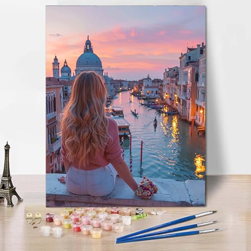 Malen Nach Zahlen Stadt Malen Nach Zahlen Erwachsene Frau Painting by Numbers Adult Basteln Erwachsene, Mit 3 Pinseln und Acrylfarbe für Deko Wohnzimmer, Geschenke für Frauen (40 x 50 cm) -CW250446 von HCWBDWOU
