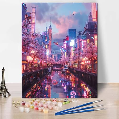 Malen Nach Zahlen Stadt Malen Nach Zahlen Erwachsene Landschaft Painting by Numbers Adult Basteln Erwachsene, Mit 3 Pinseln und Acrylfarbe für Deko Wohnzimmer, Geschenke (100x135cm) -CW2504ZXW21 von HCWBDWOU