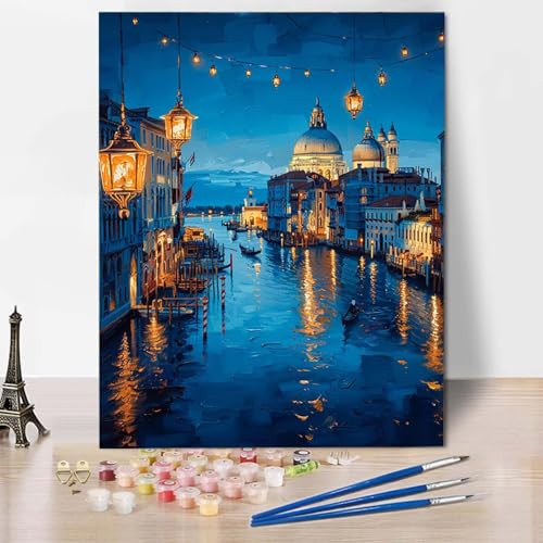 Malen Nach Zahlen Stadt Malen Nach Zahlen Erwachsene Ozean Painting by Numbers Adult Basteln Erwachsene, Mit 3 Pinseln und Acrylfarbe für Deko Wohnzimmer, Geschenke für Frauen (50 x 65 cm) -CW2504KW von HCWBDWOU