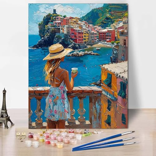Malen Nach Zahlen Stadt Malen Nach Zahlen Erwachsene Ozean Painting by Numbers Adult Basteln Erwachsene, Mit 3 Pinseln und Acrylfarbe für Deko Wohnzimmer, Geschenke für Frauen (60x80cm) -CW250498 von HCWBDWOU