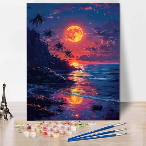 Malen Nach Zahlen Sternenhimmel Malen Nach Zahlen Erwachsene Ozean Painting by Numbers Adult Basteln Erwachsene, Mit 3 Pinseln und Acrylfarbe für Deko Wohnzimmer, Geschenke 70 X 95 CM -CW250423 von HCWBDWOU